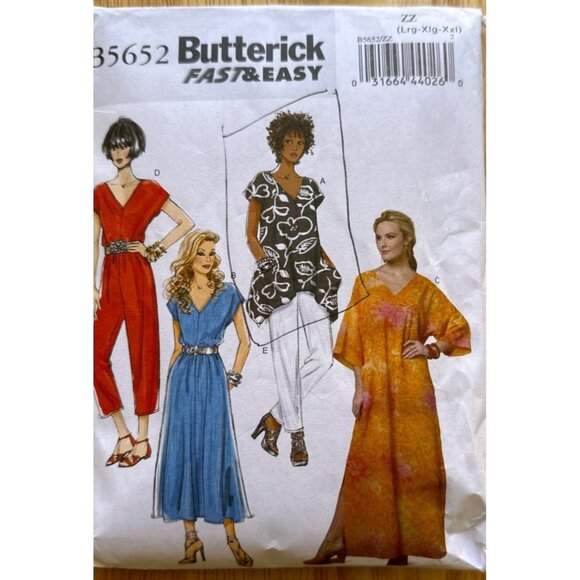 Butterick Top Size LRG - XXL Dress Caftan, Jumpsuit Pants Pattern  CUT #B5652 - Picture 1 of 4